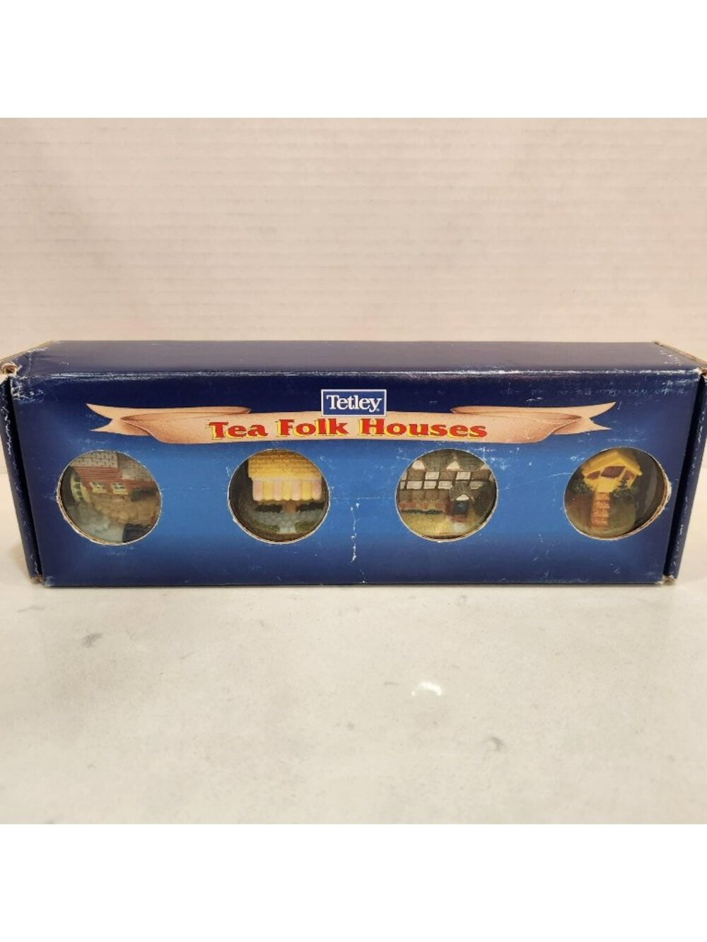 Vintage Tetley Tea Folk Houses Set of 4 UK British Village Figurines Boxed